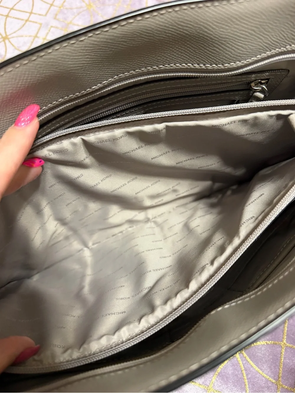 Michael Kors Black & Taupe Logo-Print Tote with MK Charm